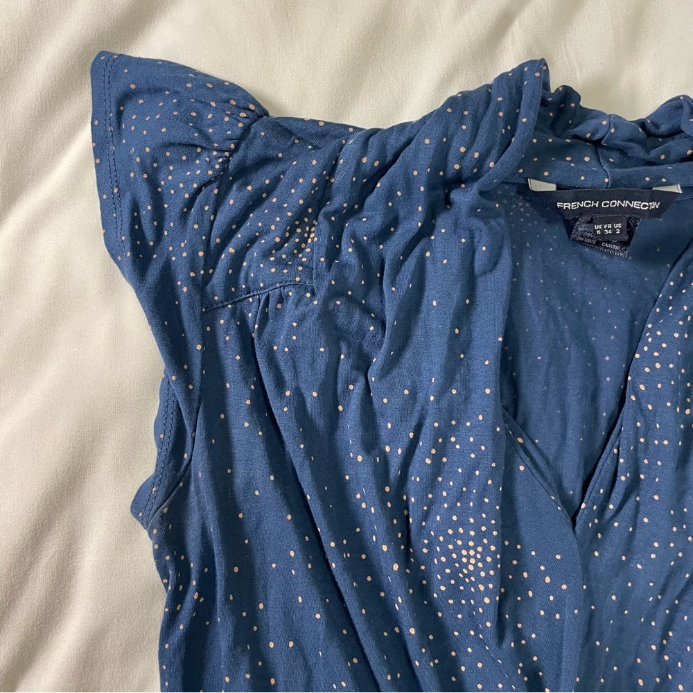 Blue Polka Dot Mini Dress ✨ Flutter Sleeve Tie Waist Feminine Chic Size 2 - Picture 4 of 10